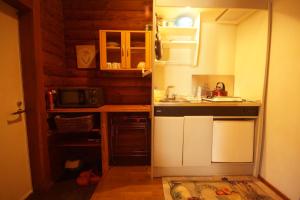 轻井泽拉沃提旅馆的一间带水槽和微波炉的小厨房