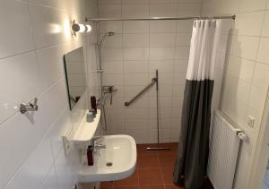 彼得比伦瓦登胡斯小型家庭旅馆的一间带水槽和淋浴的浴室