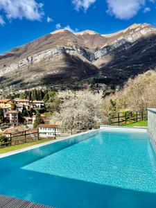 特雷梅佐La Filanda di Viano in Villa的一座山地游泳池