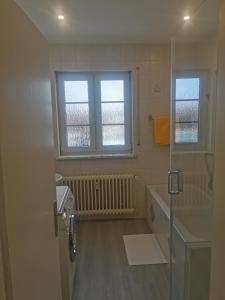 勒芬根Schwarzwaldmarie Ferienwohnung的带浴缸、水槽和窗户的浴室