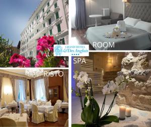 圣雷莫Grand Hotel & des Anglais Spa的一张带桌子和鲜花的酒店照片