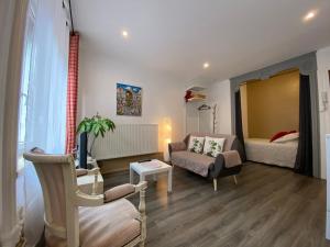 科尔马L'Ours de Colmar - Appartements en centre ville的客厅配有沙发和1张床