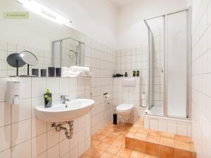 柏林Apartment Berlin Paul-Robeson-Straße的白色的浴室设有水槽和卫生间。