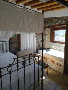 阿格罗斯AgroSpito Traditional Guest House的一间卧室配有一张床和浴缸