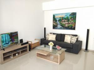 帕诺尔莫斯雷斯蒙Stylish home - comfortable holidays near the beach.的带沙发和电视的客厅