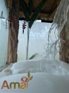 米萨华丽港Ama Ecolodge的雪地里放着植物的雪盖桌子