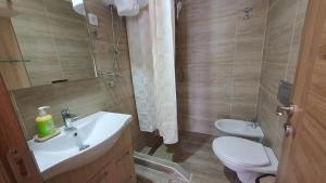 新瓦罗什Apartmani Dunja Zlatar的一间带水槽、卫生间和淋浴的浴室