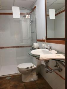 科尔多瓦橘橙之家酒店的一间带卫生间、水槽和镜子的浴室