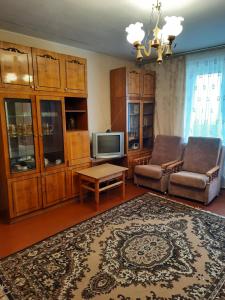切尔尼戈夫Эконом вариант - спальный район的带沙发和电视的客厅