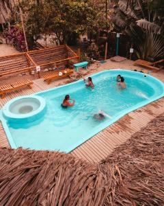 帕洛米诺El Zoo Hostel, Bar & Pool的三人可使用带卫生间的游泳池