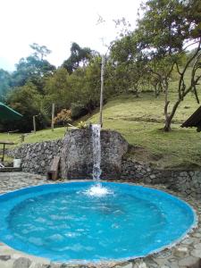 PanceCasa Yantra La Lola的庭院内一个带瀑布的小游泳池