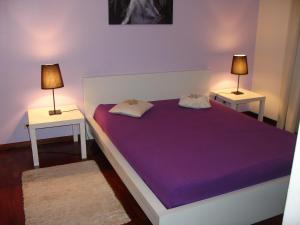 丰沙尔Apartamento Capela的一间卧室配有一张带2个床头柜的大床