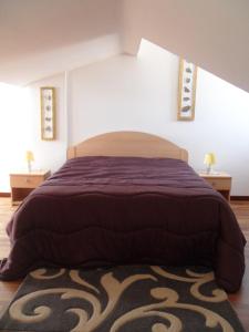 曼弗雷多尼亚索尔门公寓酒店 的一间卧室配有一张带紫色棉被的床