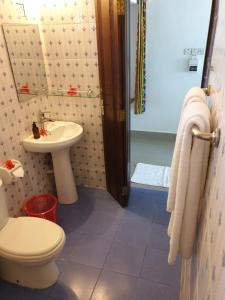 南威Nungwi Inn Beach Cottages的一间带卫生间和水槽的浴室