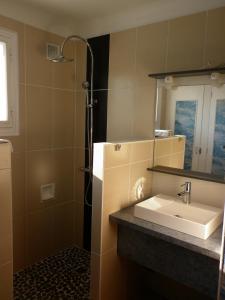 盖朗德Kerstunt Chambre d'hôtes Relais Motards的一间带水槽和镜子的浴室
