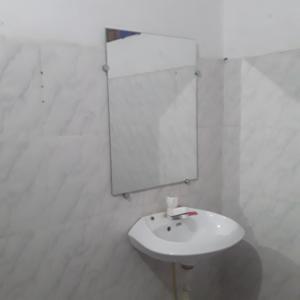瓜廖尔shri bake bihari guest house的白色的浴室设有水槽和镜子