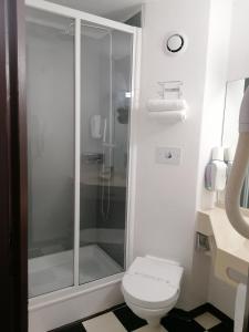 维耶尔宗Enzo Hotels Vierzon by Kyriad Direct的带淋浴和卫生间的浴室