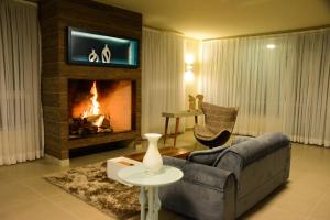 新弗里堡Hotel Vila Verde的带沙发和壁炉的客厅