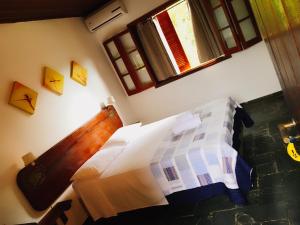 坎布里Pousada Azul Banana - Camburi的一间卧室设有一张床和两个窗户。