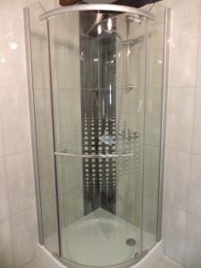特罗吉尔马卡拉一室公寓的浴室里设有玻璃门淋浴