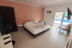 比亚维森西奥Casa quinta Las Palmas的一间卧室配有一张床和一把椅子