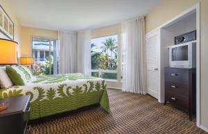 科纳霍鲁亚度假酒店的酒店客房,配有床和电视