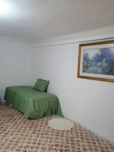 佩尼亚斯科港Brenda Alicia 2的一间白色客房内的绿色床卧室