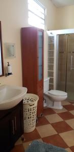 La LimaCASA DE HUESPEDES CASA BONITA的一间带水槽、卫生间和淋浴的浴室