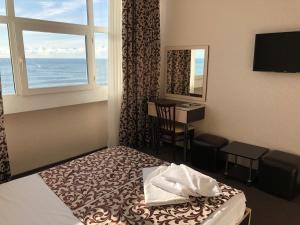 阿德勒伊利亚达酒店的配有一张床、一张书桌和一扇窗户的酒店客房