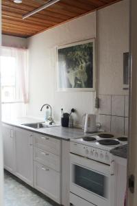 鲁德克丙Holiday rooms Rudkøbing的厨房配有白色炉灶和水槽