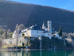艾克斯莱班LES MYRTILLES Aix les Bains的海岛上的城堡