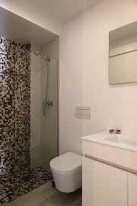 里斯本卡搜塔斯公寓的带淋浴、卫生间和盥洗盆的浴室