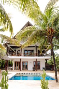 马特姆维塔马尼别墅酒店的一座别墅,设有游泳池和棕榈树