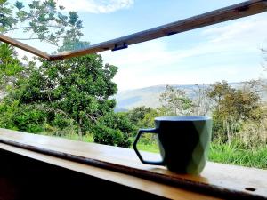 圣希尔Mini casa San Gil-Mogotes的坐在窗台上的咖啡杯