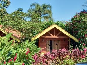 福尔图纳塞尔维塔阿雷纳尔山林小屋的一座小房子,四周环绕着植物和树木