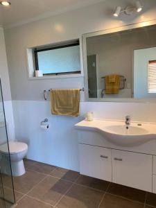 鲁阿卡卡Views to unwind - self contained unit w/king bed的一间带水槽、卫生间和镜子的浴室