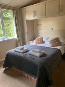 彭里斯Park Lodge的一间卧室配有两张带毛巾的床
