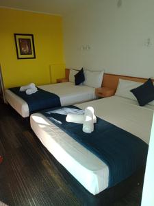 布里斯班安奈尔里汽车旅馆的两张睡床彼此相邻,位于一个房间里