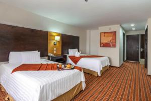 伊达尔戈州波萨里卡巴黎FC酒店 的一间酒店客房,房间内设有两张床