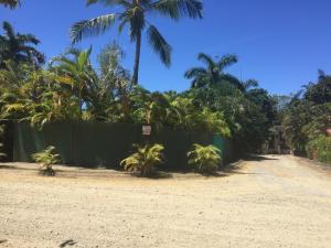 La AbuelaVillas Casa Carlos的土路上的一条围栏,上面有棕榈树
