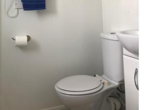 布莱顿霍夫Brighton Marina Floating home的白色的浴室设有卫生间和水槽。