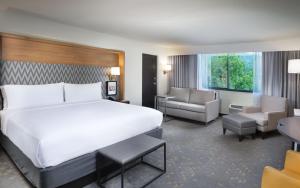 阿什维尔Holiday Inn Asheville East-Blue Ridge Pkwy, an IHG Hotel的酒店客房带一张大床和一把椅子