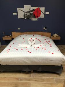 迈松阿尔福L EDEN et sa love room avec balnéothérapie的一张红色的床,放在房间里