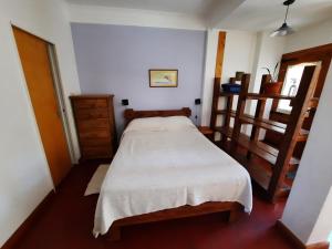 普埃洛湖El Portal del Lago的一间带床和木架的小卧室