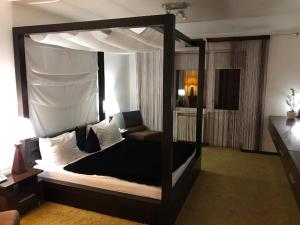 沃尔泽利SPA酒店的一间卧室,卧室内配有一张天蓬床