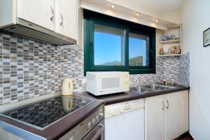 斯卡拉卡里拉奇斯Giotas Sea View Apartment的厨房配有水槽和微波炉
