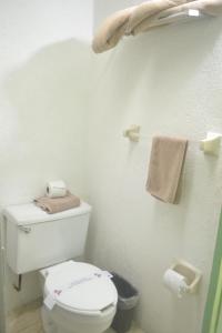 比亚埃尔莫萨独立广场酒店的白色的浴室设有卫生间和毛巾。
