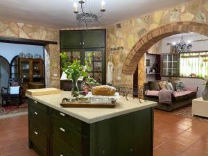 特格斯特CASA LAZARO, TEGUESTE的一个带绿色橱柜的厨房和一间客厅