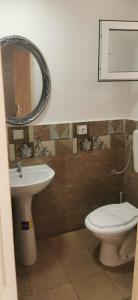 旧瓦马casa la meduza的一间带水槽、卫生间和镜子的浴室