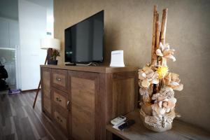 克拉多沃Serbona apartment的客厅配有木梳妆台上的电视
